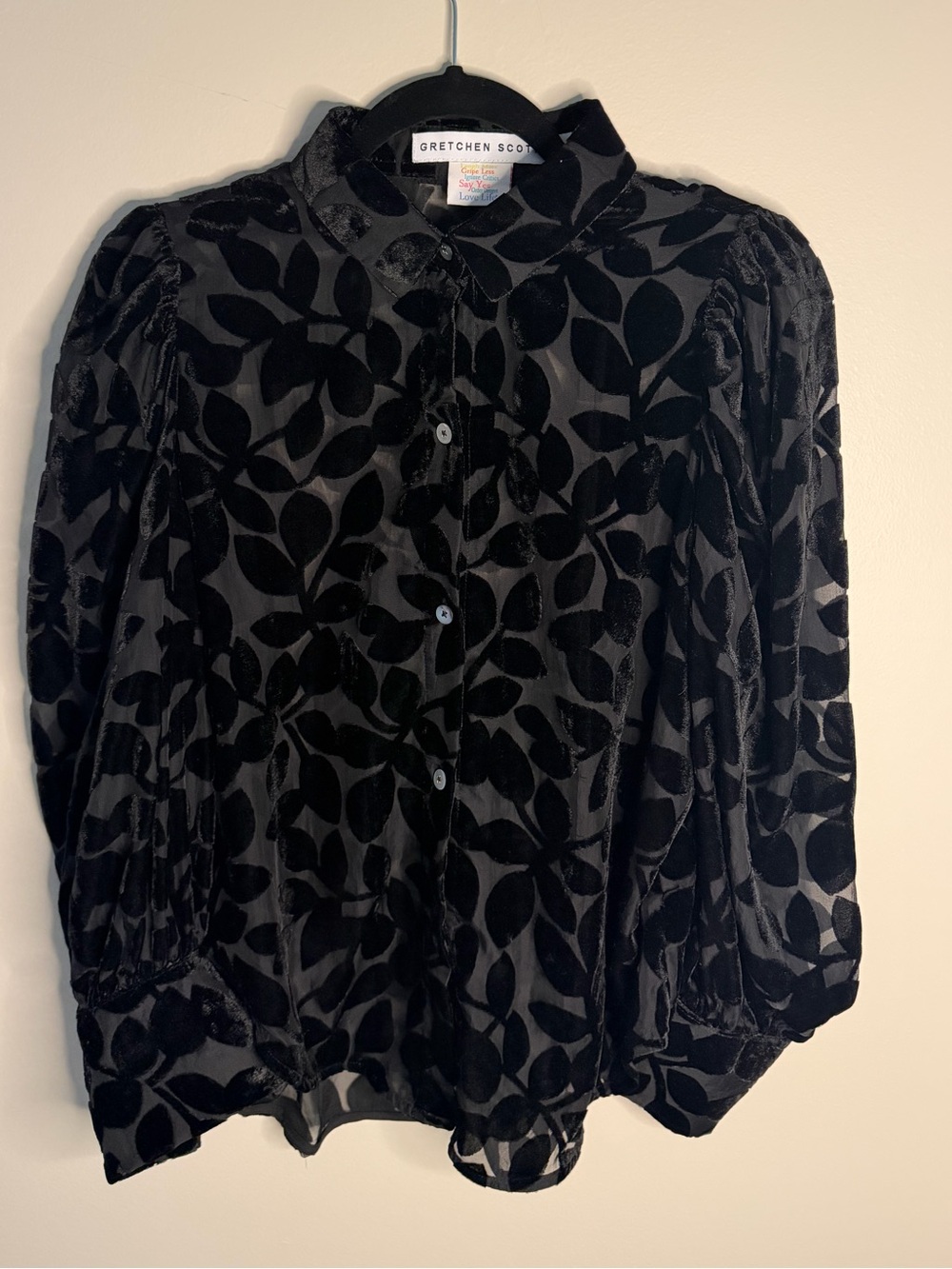 Gretchen Scott Burned Velvet black button up blouse S - Picture 2 of 3
